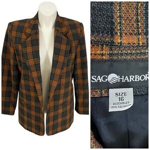 Sag Harbor Blazer Womens 16 Brown Plaid Jacket Office Corpcore Career Boardroom